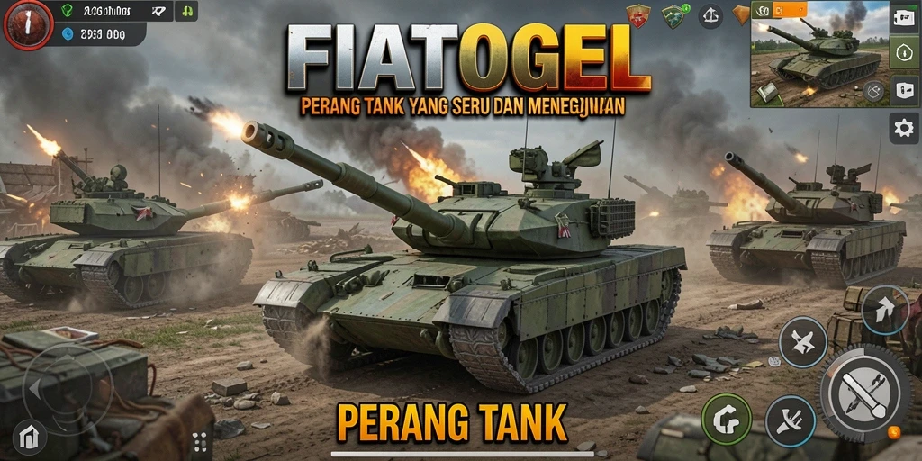 Antarmuka permainan Perang Tank yang dinamis dan menarik.