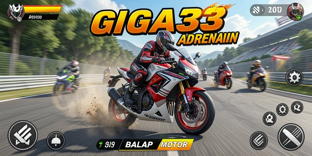 Antarmuka GIGA33 yang menarik dengan berbagai pilihan motor balap.