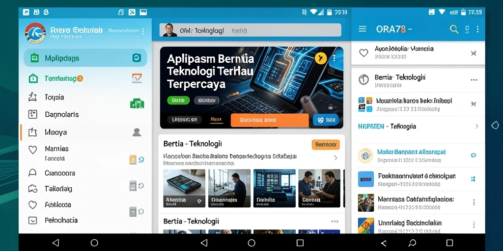 Tampilan antarmuka ORA78 menampilkan fitur berita terbaru dan kategori teknologi.
