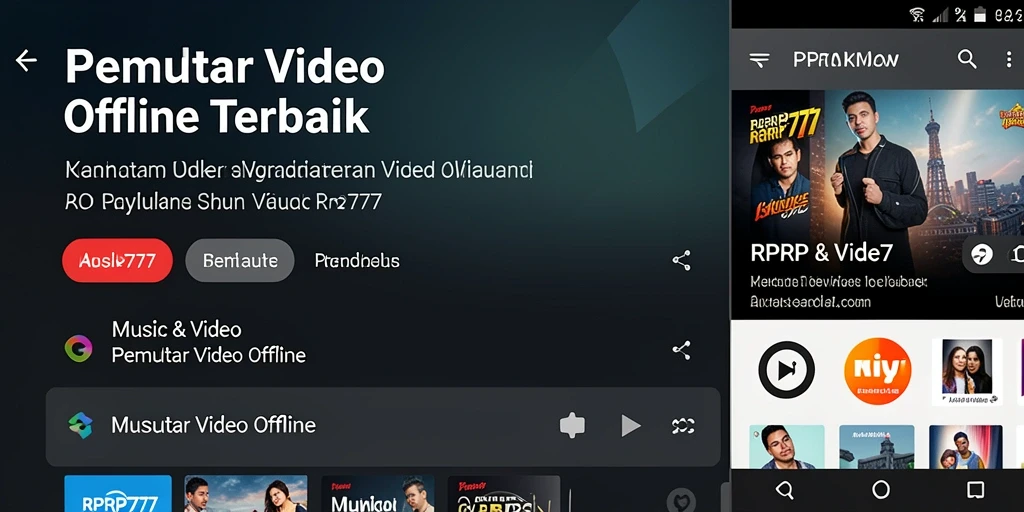 Antarmuka aplikasi RPRP777 untuk pemutar video offline yang sederhana dan fungsional.