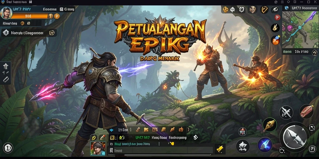 Tampilan antarmuka UH77 yang menarik dengan elemen RPG yang kaya.
